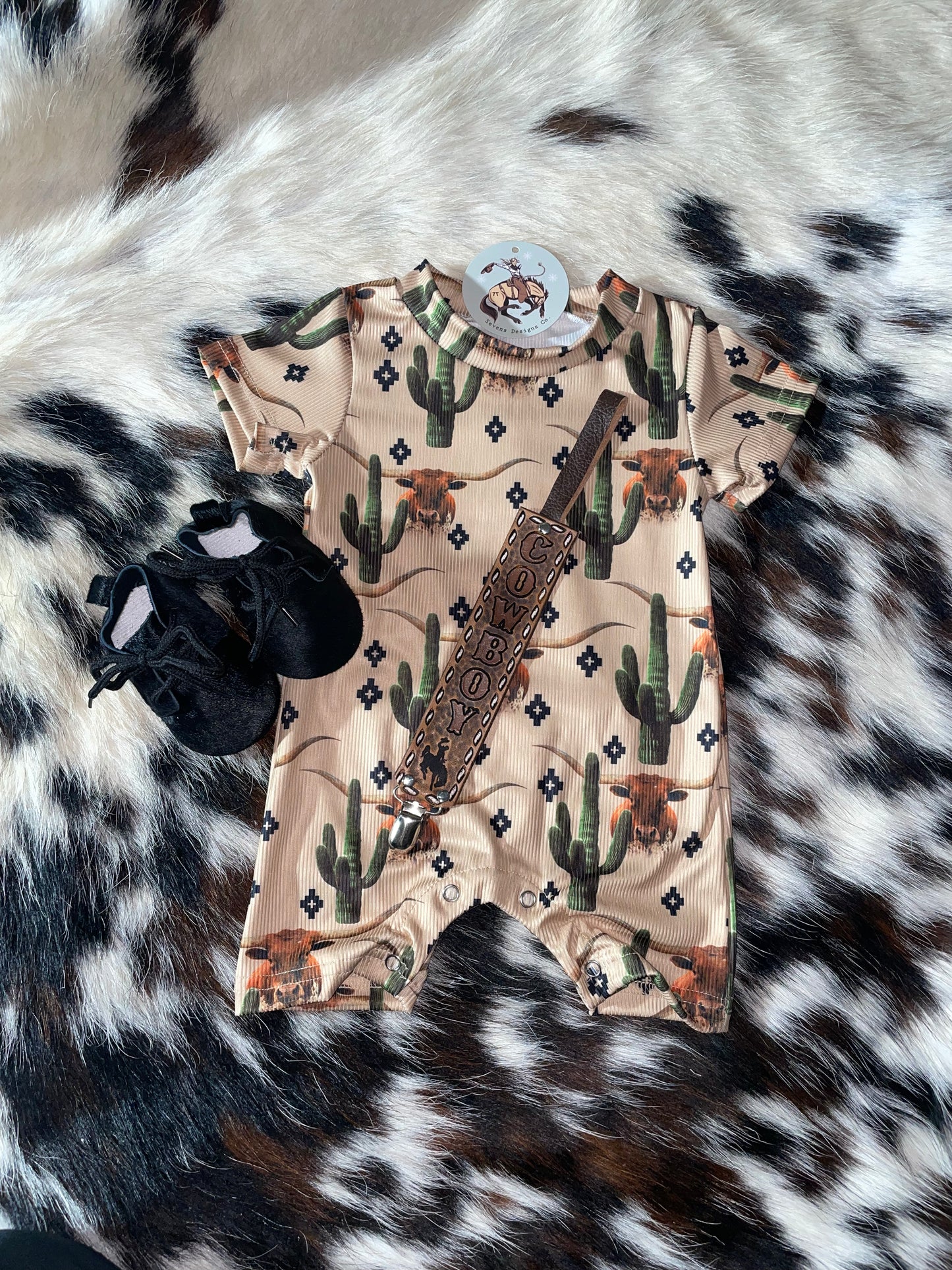 Longhorn and cactus romper