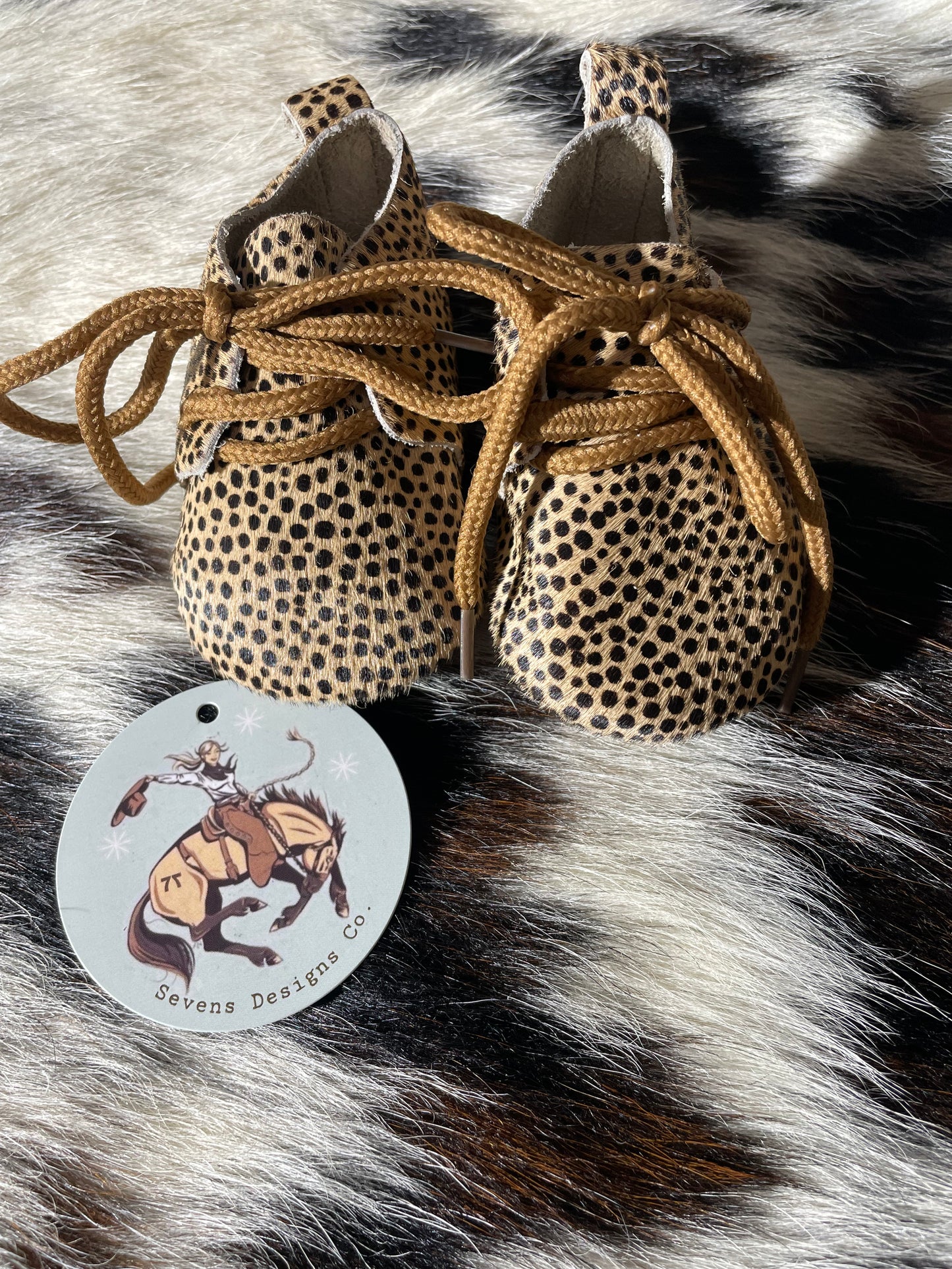 Tan & Black Dot Cowhide Baby Shoes
